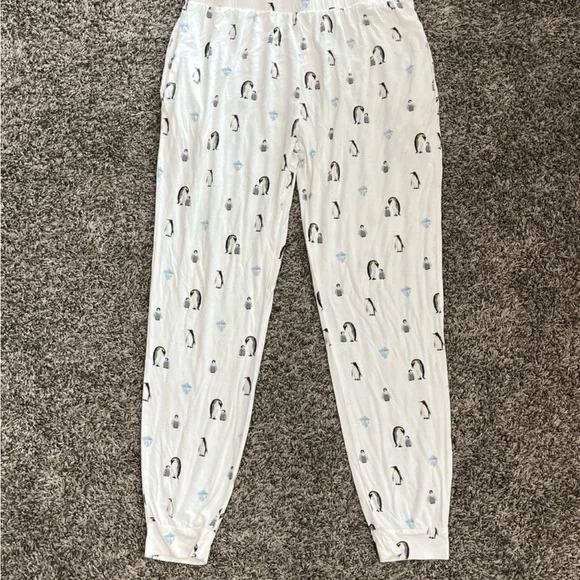 KYTE BABY Women’s Bamboo Jogger Pajama Lounge Pants White with Penguins LARGE - Picture 2 of 6